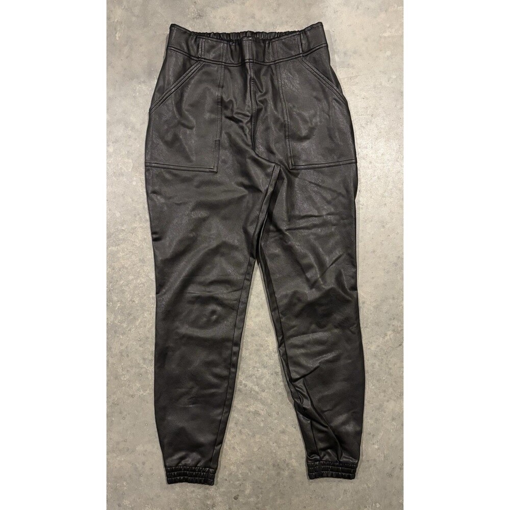 Spanx Size Medium Faux Leather Jogger Pants Elastic Pull On Waist Black